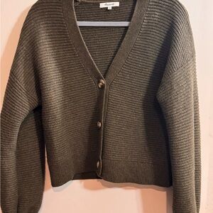 Madewell Olive Ribbed Cardigan Sweater